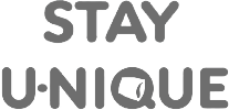 Stay Unique logo with stylized text and a magnifying glass icon, emphasizing individuality.