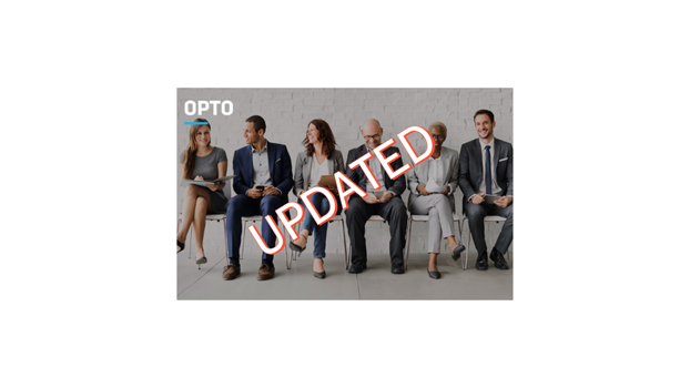 Six business people sitting on chairs lined up with a text saying 'updated'